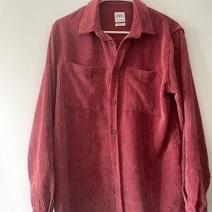 Zara Red Corduroy Button Down Shirt